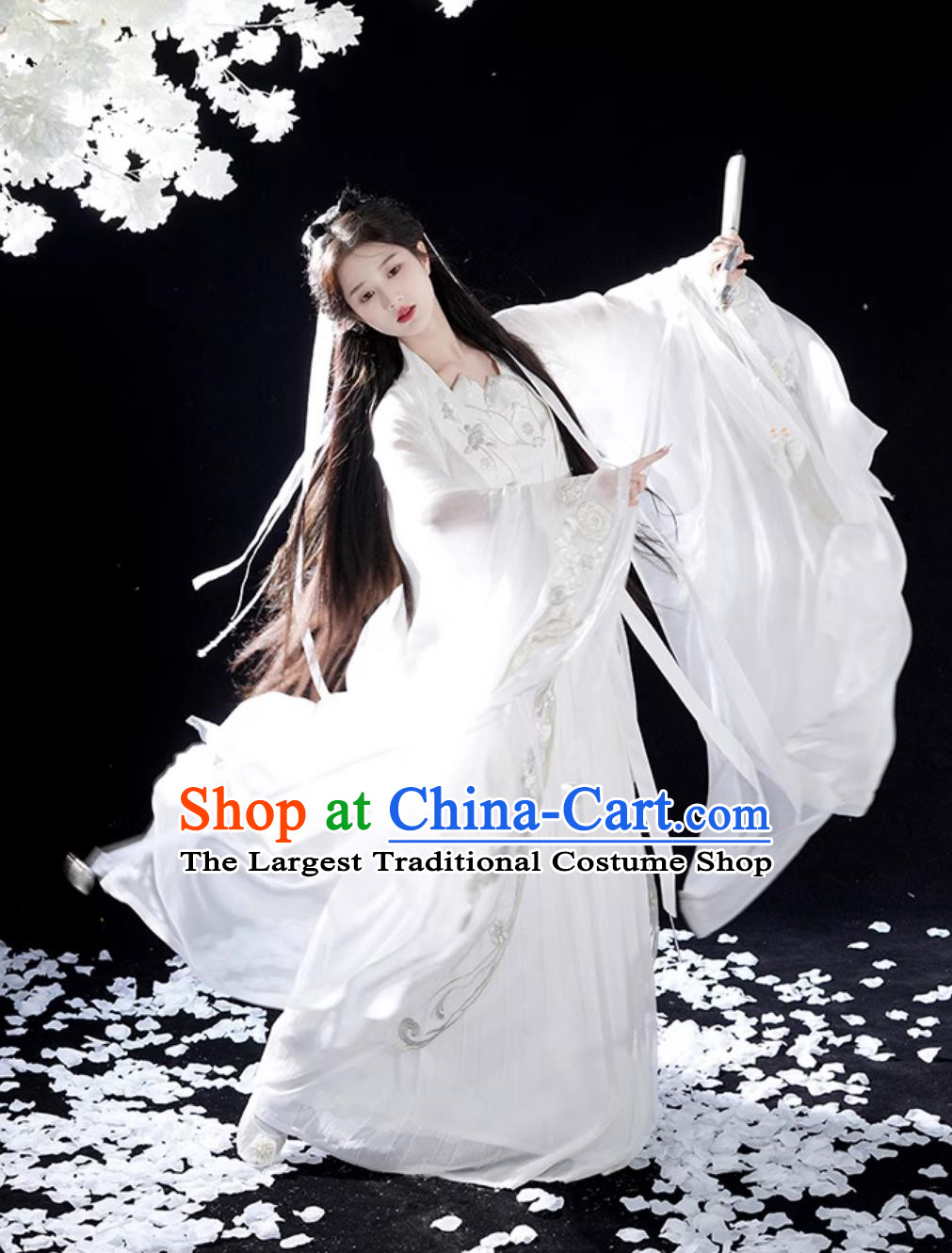 China Wuxia Swordswoman Clothing Ancient Super Heroine Costume Traditional White Hanfu Dress