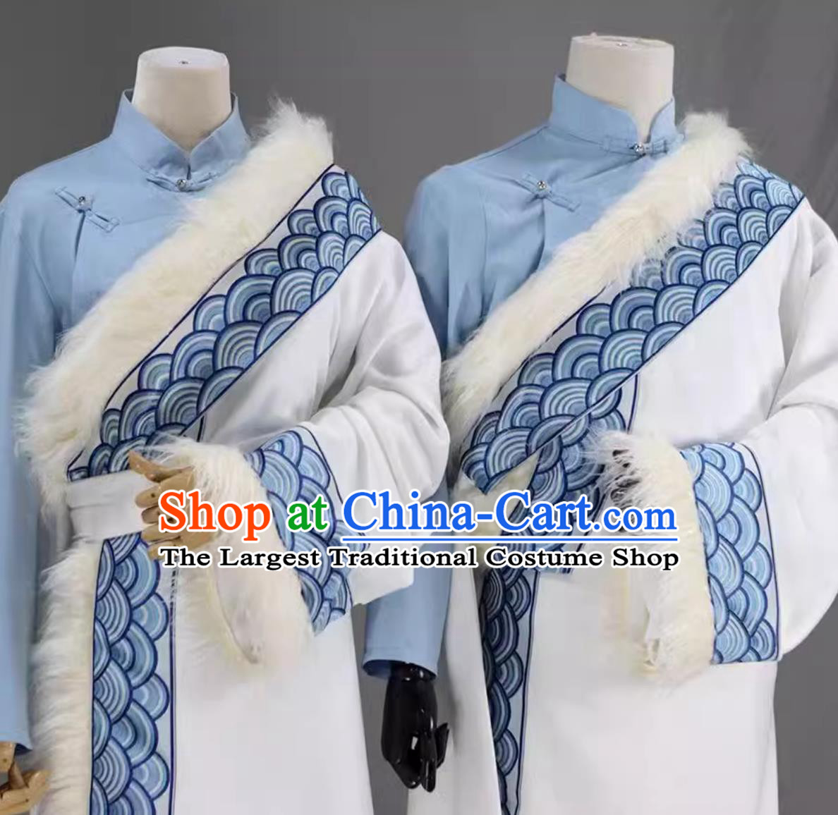 China Tibetan Couple Robes Zang Nationality Winter Costumes Xizang Ethnic Stage Performance Clothing