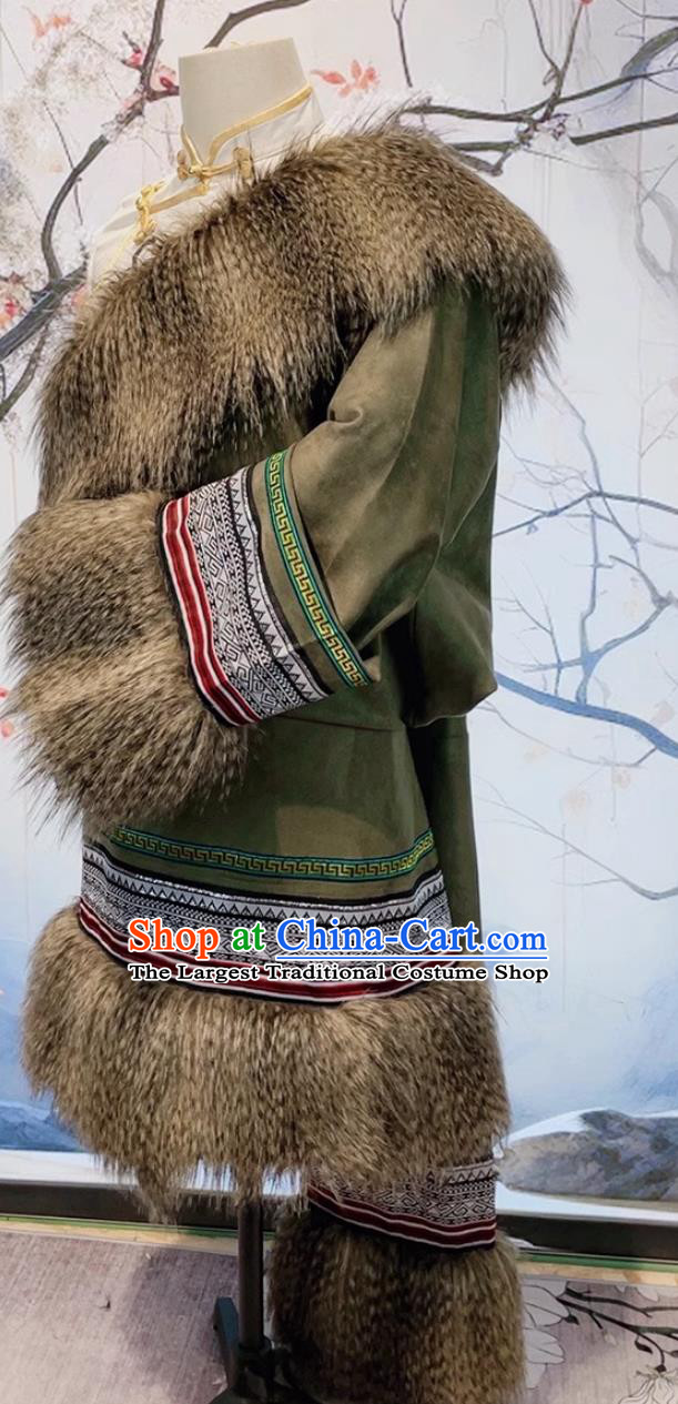 China Xizang Ethnic Stage Performance Clothing Handmade Tibetan Robe Zang Nationality Male Winter Costume