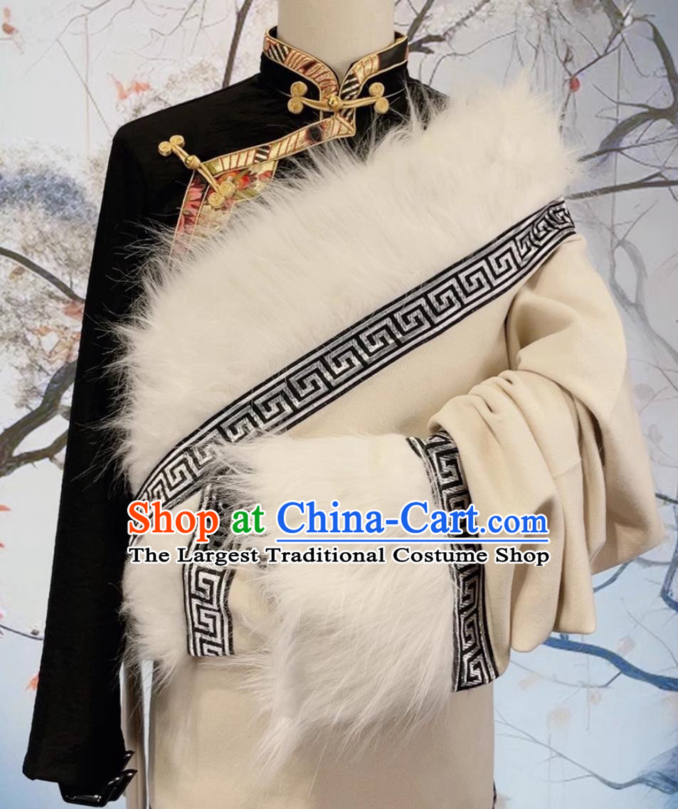 China Zang Nationality Male Costume Xizang Ethnic Stage Performance Clothing Handmade Winter Tibetan Robe
