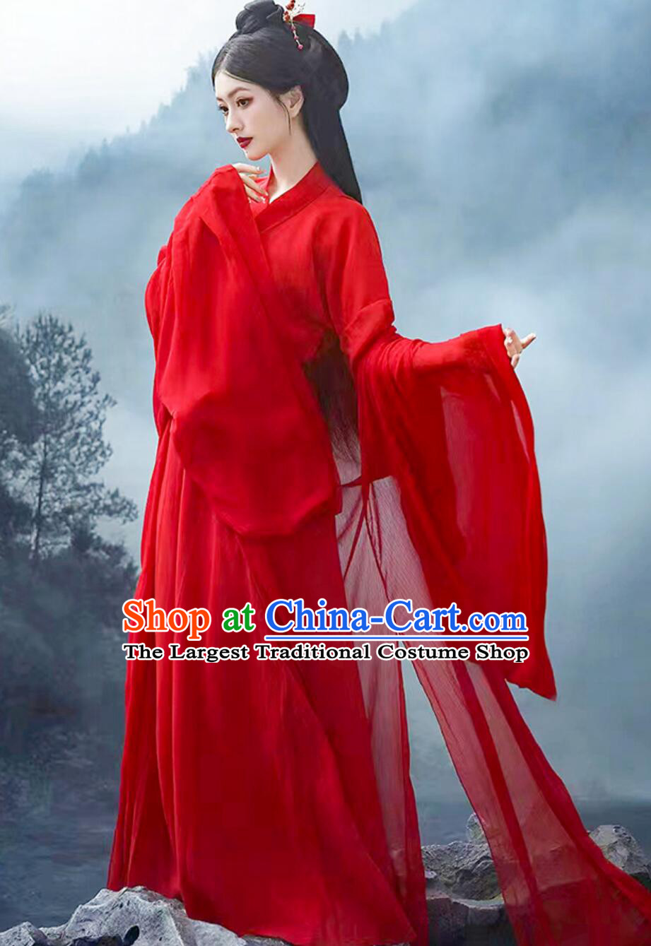 Chinese Jin Dynasty Swordswoman Clothing Traditional Female Hanfu Dress Ancient China Heroine Red Costume