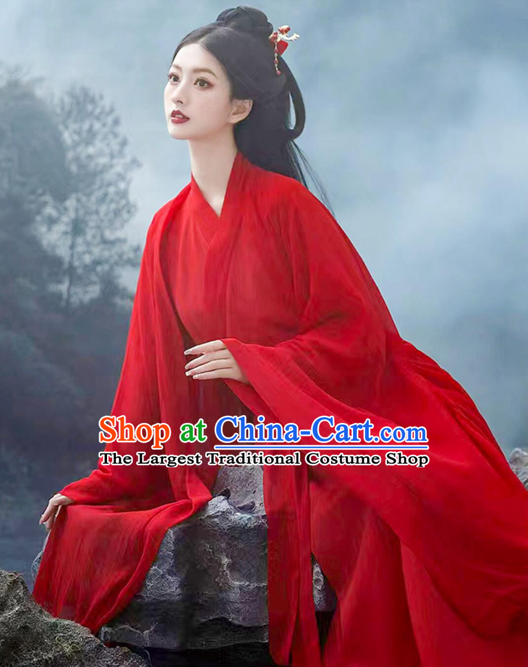 Chinese Jin Dynasty Swordswoman Clothing Traditional Female Hanfu Dress Ancient China Heroine Red Costume
