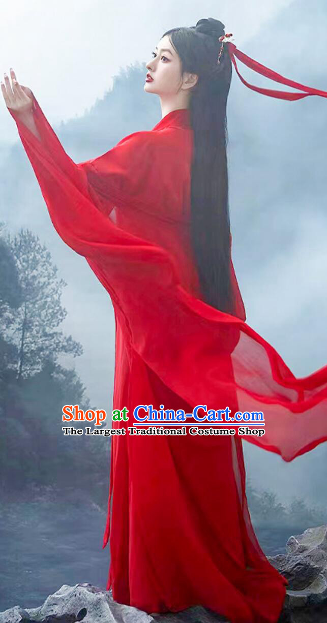 Chinese Jin Dynasty Swordswoman Clothing Traditional Female Hanfu Dress Ancient China Heroine Red Costume