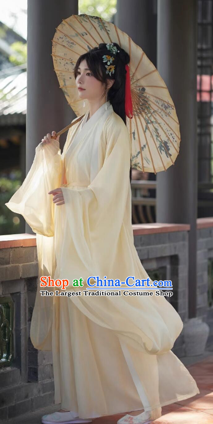 Ancient China Heroine Champagne Costume Chinese Jin Dynasty Swordswoman Clothing Traditional Female Hanfu Dress