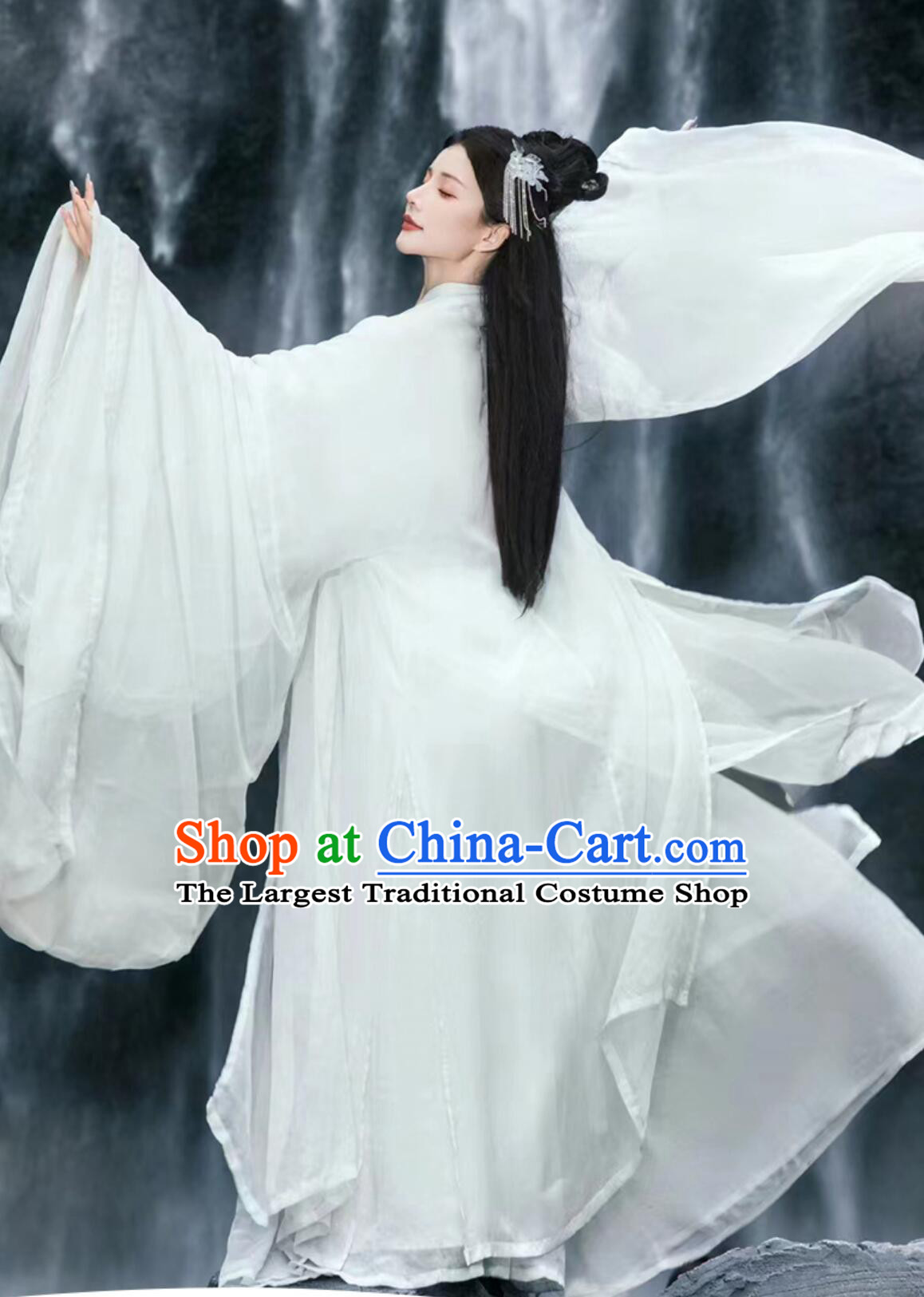 Chinese Traditional Female Hanfu Ancient China Young Lady Costume Jin Dynasty Swordswoman White Dress