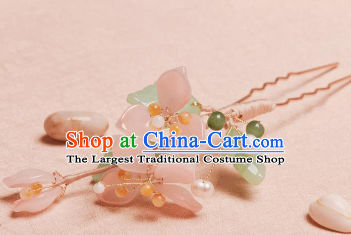 Traditional Chinese Hanfu Hair Jewelry Ancient Princess Hairpin Handmade Pink Flower Hair Clip