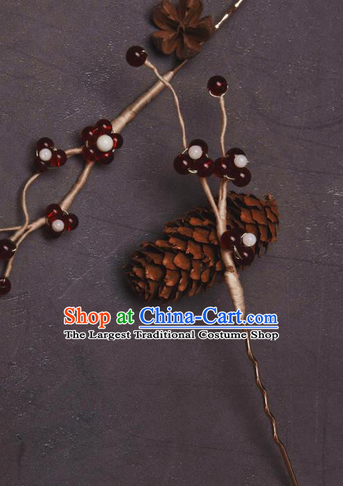 Handmade Red Berry Hair Clips Traditional Chinese Hanfu Hair Jewelries Ancient Swordswoman Hairpins