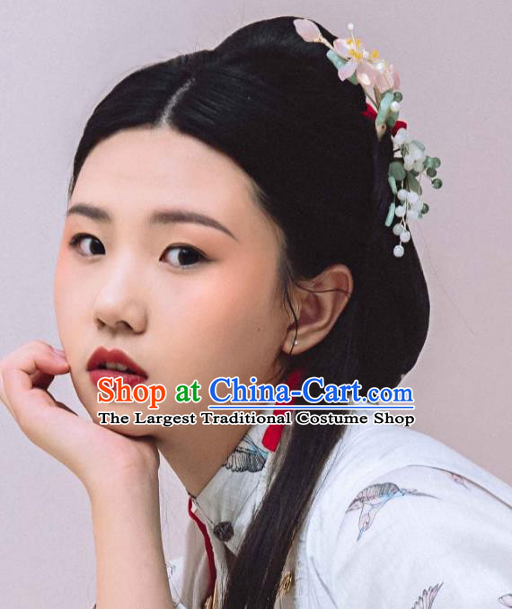 China Ancient Princess Hairpin Handmade Green Flower Hair Clip Traditional Chinese Hanfu Hair Jewelry