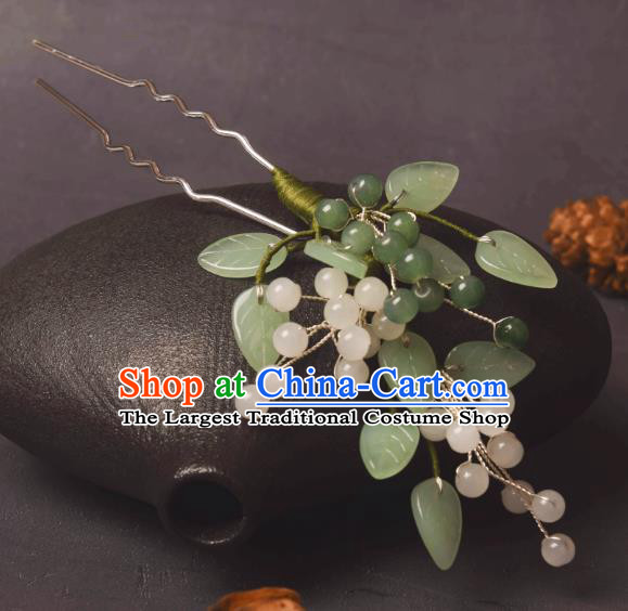 China Ancient Princess Hairpin Handmade Green Flower Hair Clip Traditional Chinese Hanfu Hair Jewelry