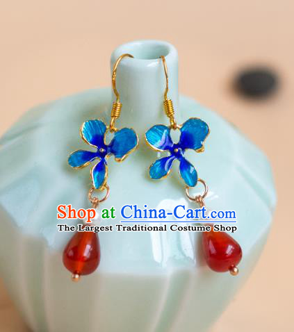China Ancient Empress Earrings Handmade Ming Dynasty Blueing Eardrops Traditional Chinese Hanfu Ear Jewelries