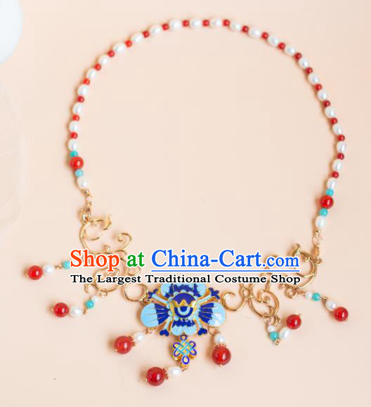 China Handmade Ming Dynasty Court Woman Necklace Traditional Chinese Hanfu Jewelry Ancient Empress Blueing Necklet