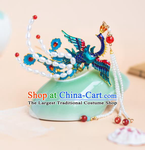 Traditional Chinese Hanfu Hair Jewelry China Ancient Empress Cloisonne Hair Clip Handmade Ming Dynasty Phoenix Hairpin