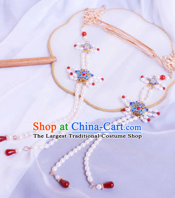 China Ancient Empress Cloisonne Hair Clip Handmade Ming Dynasty Tassel Hairpin Traditional Chinese Hanfu Phoenix Hair Jewelry