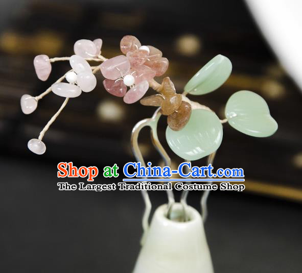 Traditional Chinese Hanfu Hair Jewelry China Ancient Empress Rose Quartz Hairpin Handmade Ming Dynasty Hair Comb