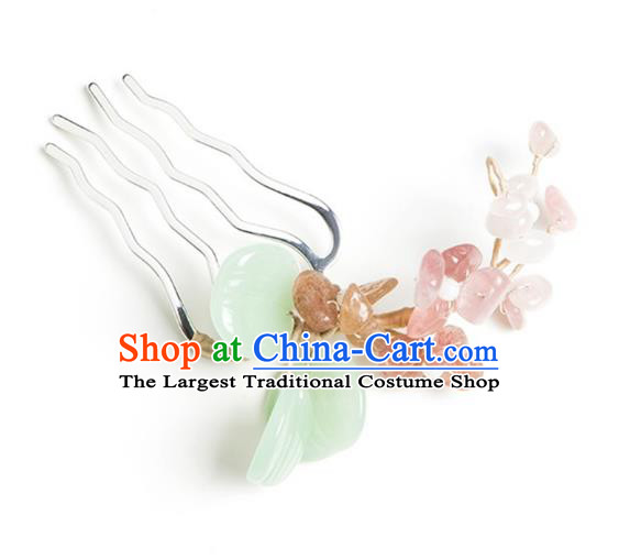 Traditional Chinese Hanfu Hair Jewelry China Ancient Empress Rose Quartz Hairpin Handmade Ming Dynasty Hair Comb