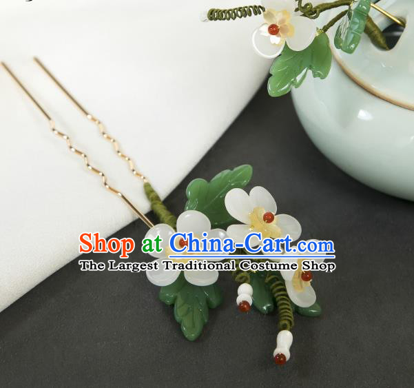 Handmade Ming Dynasty Hair Clip Traditional Chinese Hanfu Hair Jewelry China Ancient Princess White Plum Blossom Hairpin