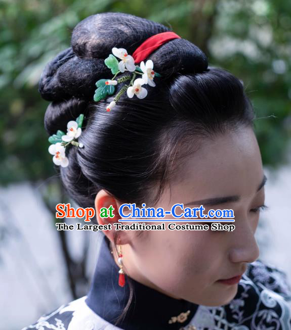 Handmade Ming Dynasty Hair Clip Traditional Chinese Hanfu Hair Jewelry China Ancient Princess White Plum Blossom Hairpin