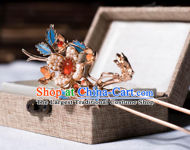 Handmade Ming Dynasty Agate Hair Clip Traditional Chinese Hanfu Hair Jewelry China Ancient Princess Cloisonne Hairpin