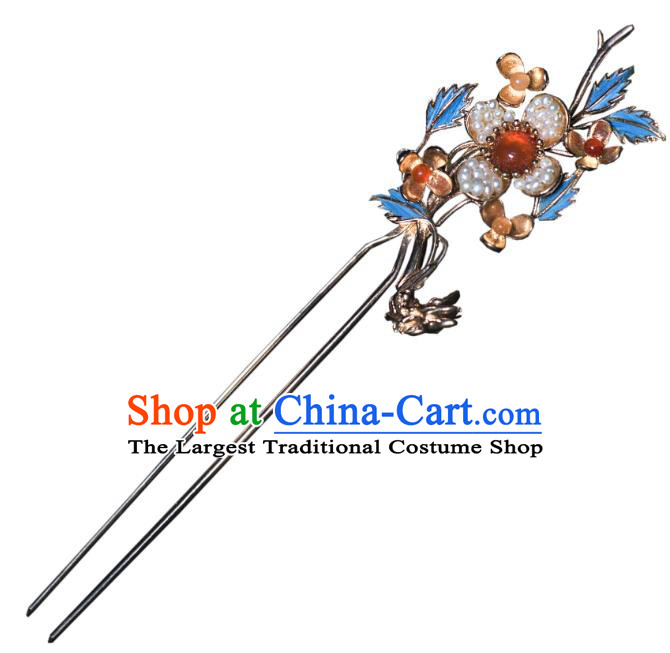 Handmade Ming Dynasty Agate Hair Clip Traditional Chinese Hanfu Hair Jewelry China Ancient Princess Cloisonne Hairpin
