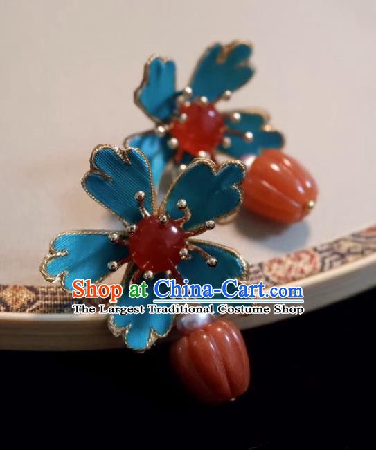 China Ancient Empress Agate Earrings Handmade Ming Dynasty Eardrops Traditional Chinese Hanfu Ear Jewelries