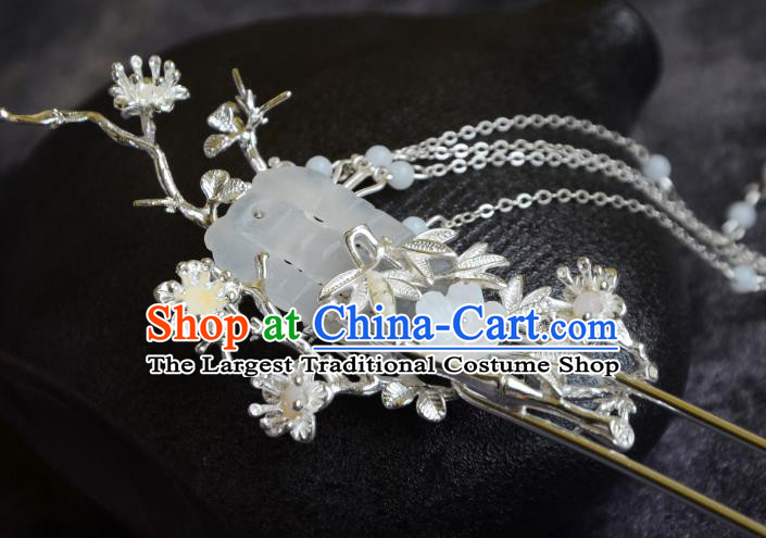 Handmade Song Dynasty White Jade Hair Clip Traditional Chinese Hanfu Hair Jewelriy China Ancient Princess Tassel Hairpin