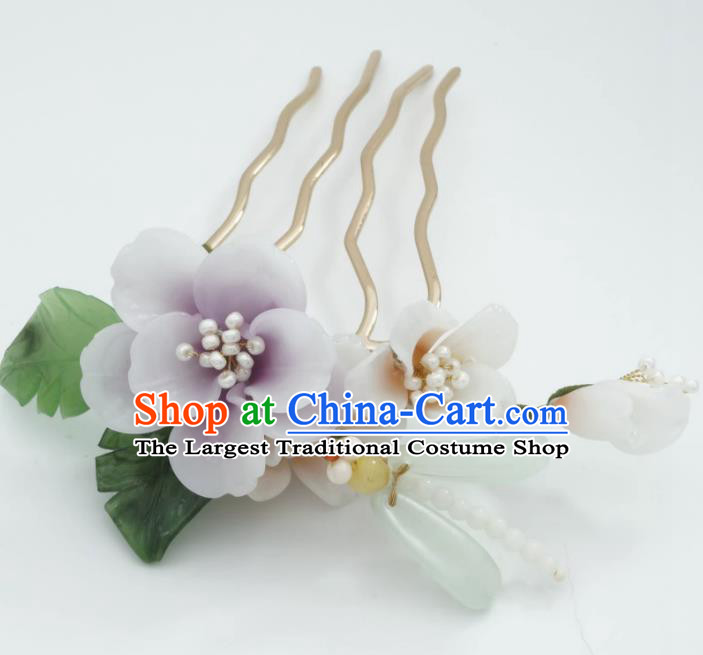 Traditional Chinese Hanfu Hair Jewelry China Ancient Princess Lilac Flower Hairpin Handmade Ming Dynasty Hair Comb