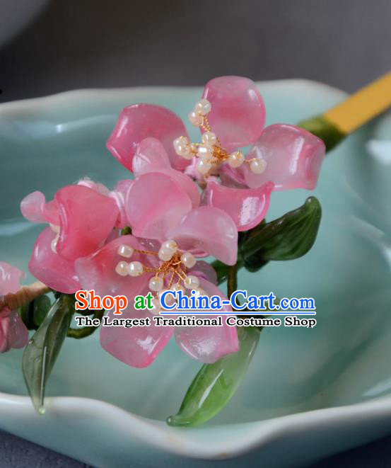 Traditional Chinese Hanfu Hair Jewelry China Ancient Princess Pink Peach Blossom Hairpin Handmade Ming Dynasty Hair Clip