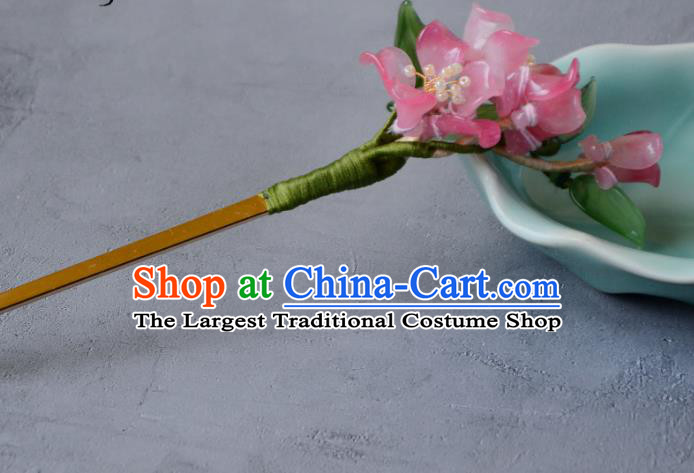Traditional Chinese Hanfu Hair Jewelry China Ancient Princess Pink Peach Blossom Hairpin Handmade Ming Dynasty Hair Clip