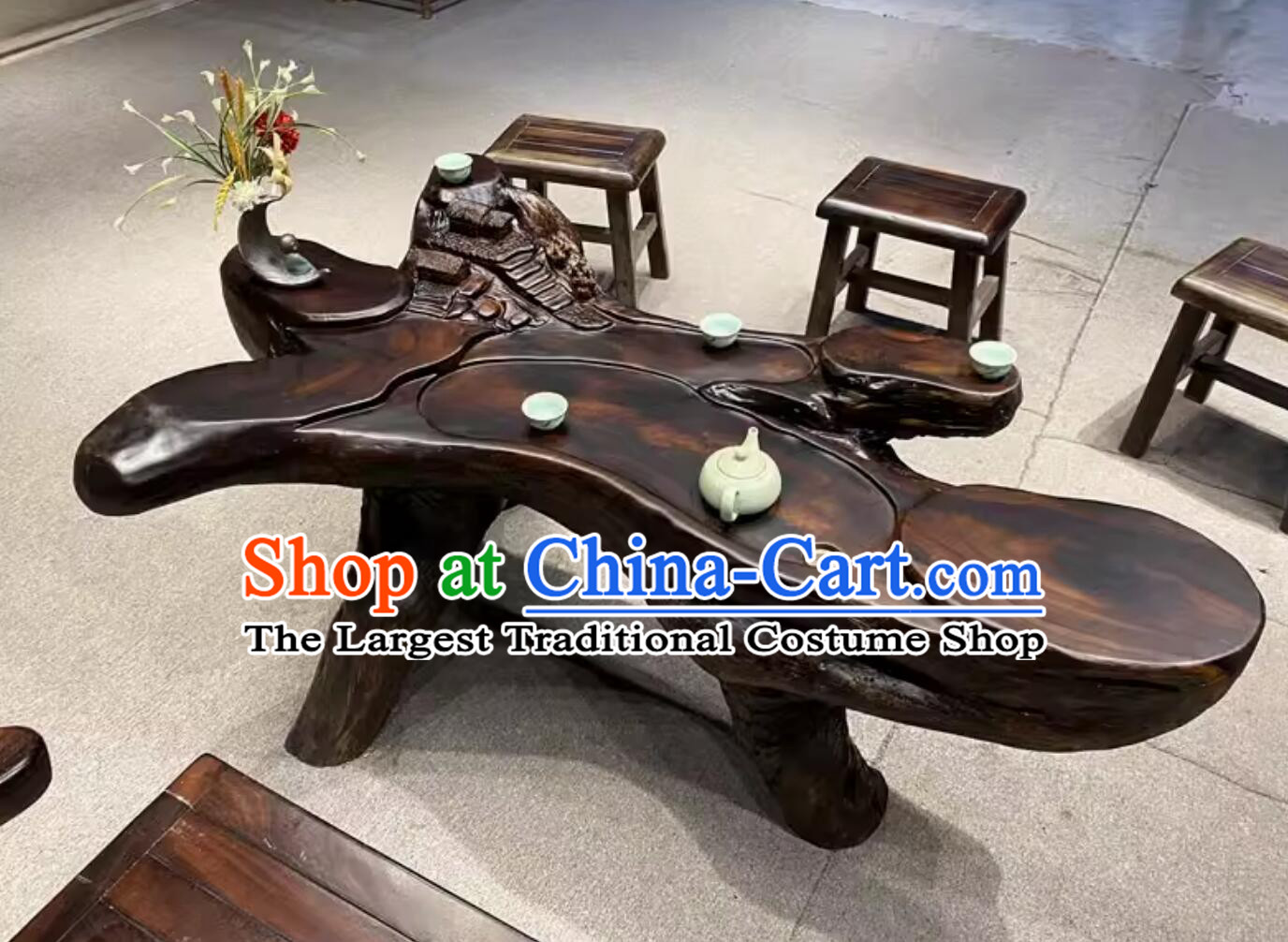 Hand Carved Chinese Stunning Tree Root Tea Table
