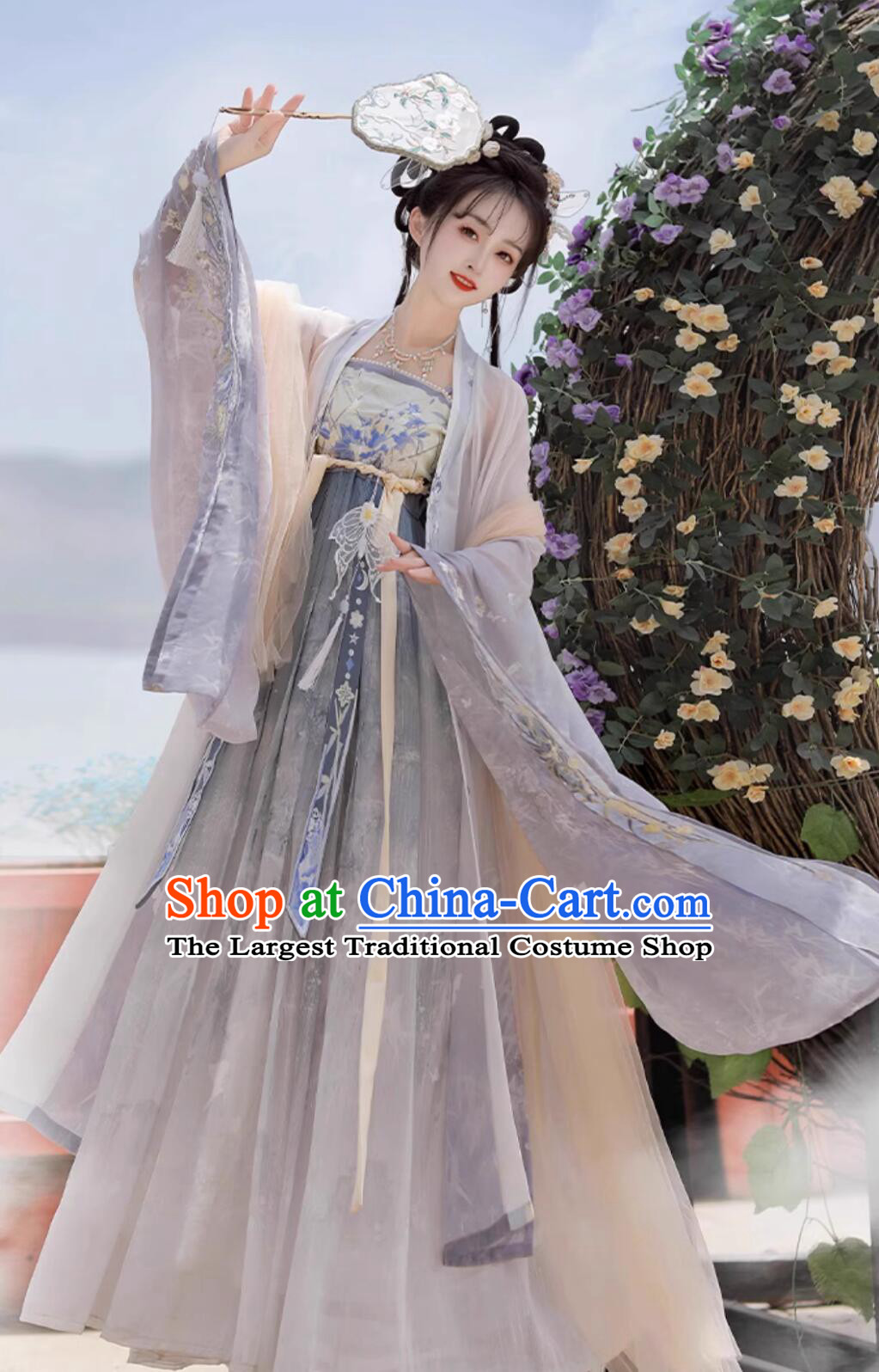 Ancient China Goddess Costume Chinese Tang Dynasty Royal Princess Blue Dress Traditional Woman Hanfu