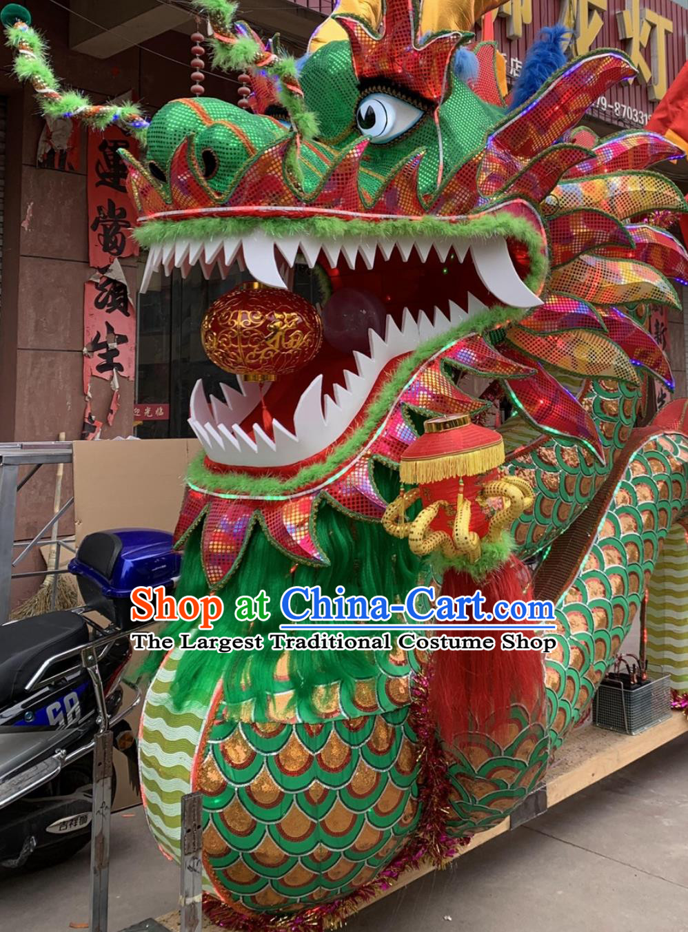 Handmade LED Lantern Bench Dragon Chinese Water Decoration Green Dragon Lamp