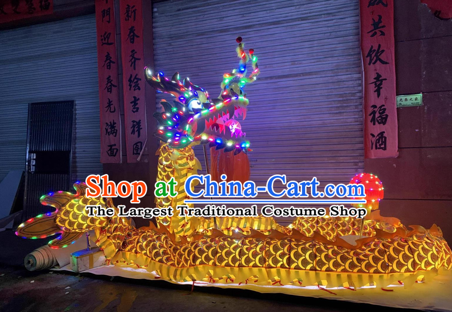 Chinese Traditional Dancing Dragon Handmade LED Lantern Dance Dragon Head and Body Costume Complete Set