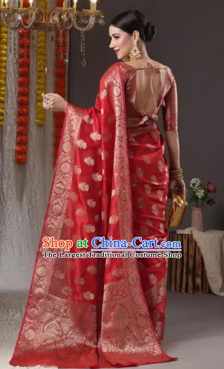 Indian Dress Traditional Woman Red Sari India Wedding Bride Clothing National Costume