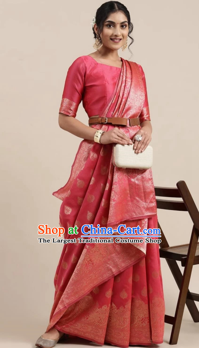 Traditional Woman Sari India Festival Clothing Indian National Costume Pink Dress