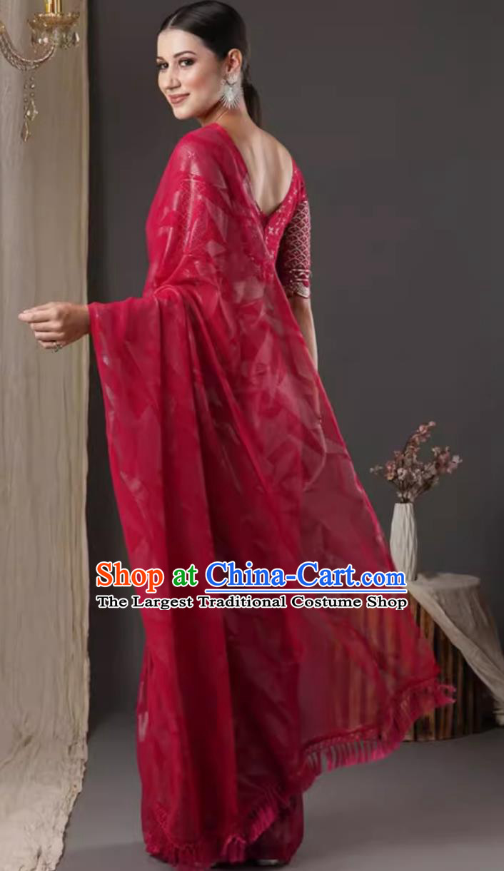 Indian Traditional Wedding Red Dress Woman Sari India Festival Clothing National Costume