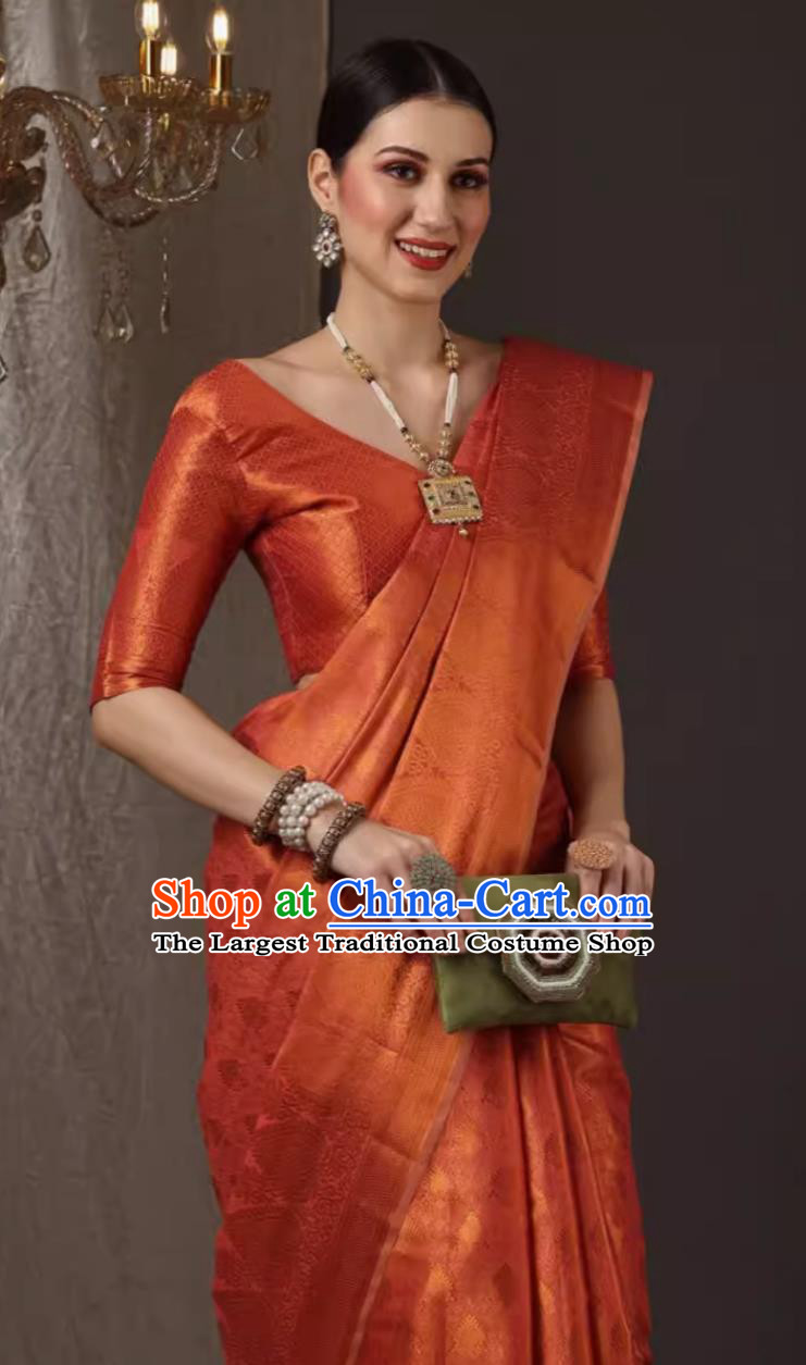 Indian National Costume Traditional Jacinth Dress Woman Sari India Festival Clothing