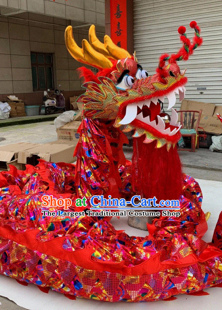 Chinese Traditional Red Dancing Dragon Handmade LED Lantern Dance Dragon Head and Body Costume Complete Set
