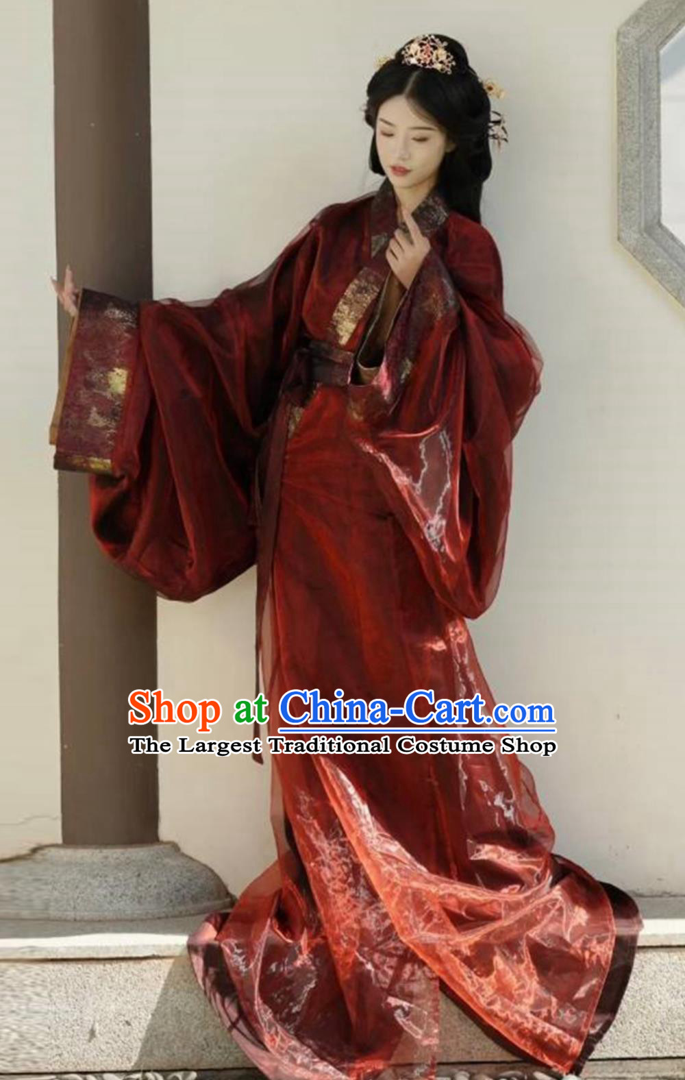 Traditional Hanfu Dark Red Warring States Robe Chinese Han Dynasty Court Lady Clothing Ancient China Princess Costume