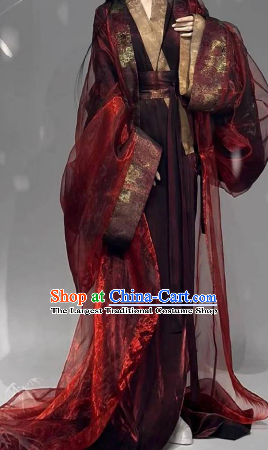 Traditional Hanfu Dark Red Warring States Robe Chinese Han Dynasty Court Lady Clothing Ancient China Princess Costume