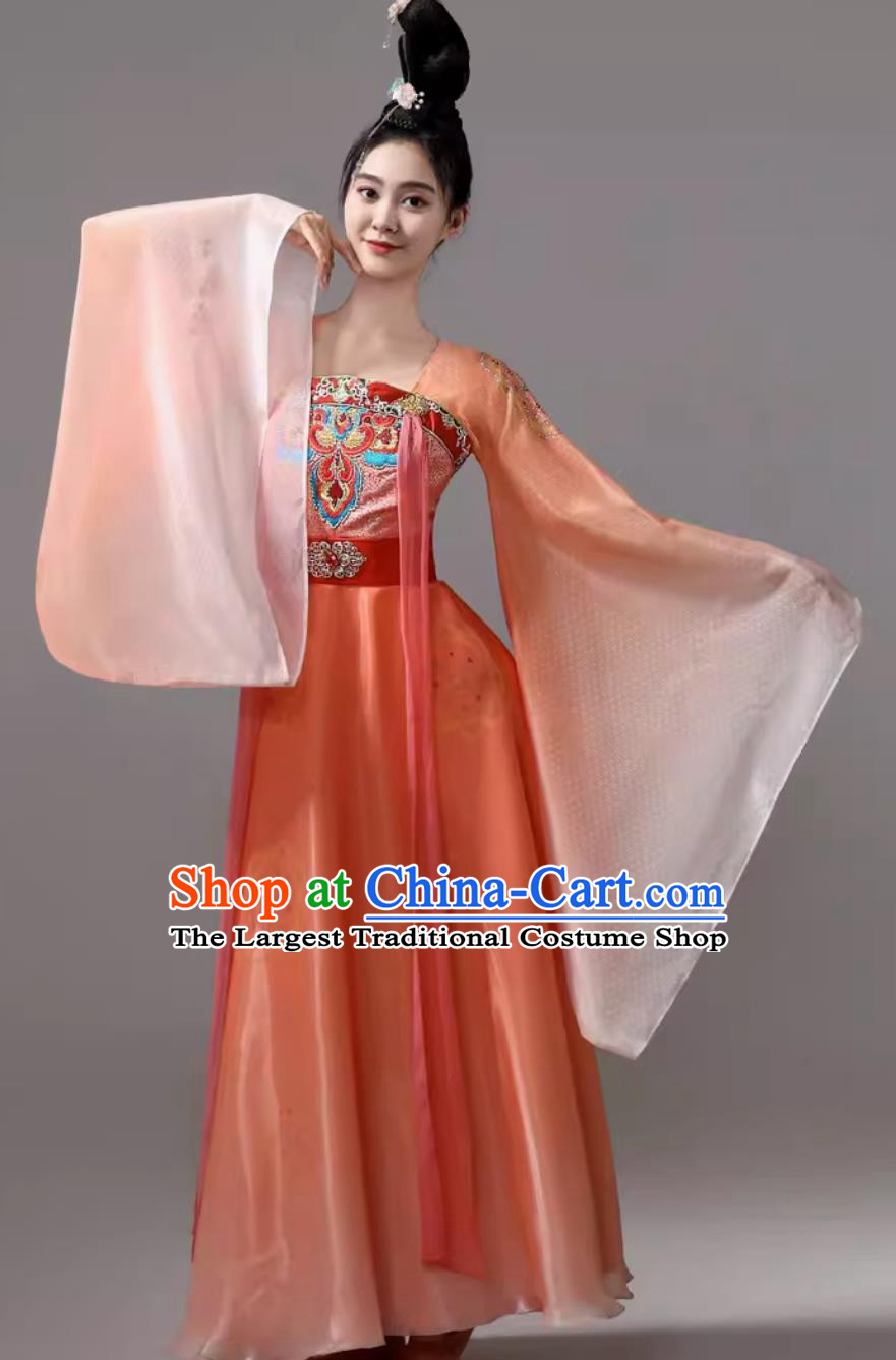 Traditional Hanfu Wide Sleeve Costume Ancient Chinese Clothing Classical Dance Orange Dress