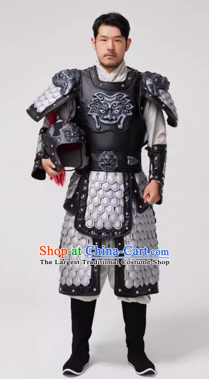 Ancient Chinese Clothing Traditional Stage Performance Warrior Costume China Han Dynasty General Armor and Helmet Complete Set
