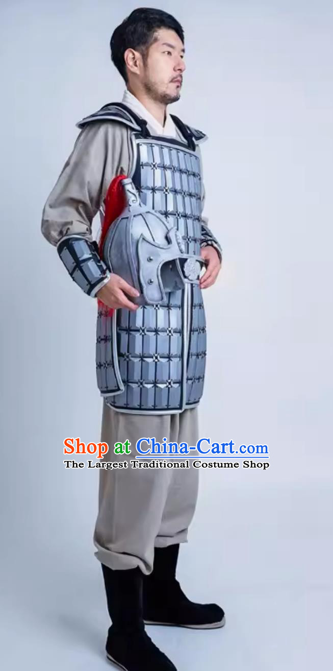 China Qin Dynasty Hero Armor and Helmet Ancient Chinese Clothing Traditional Stage Performance Warrior Costume Complete Set