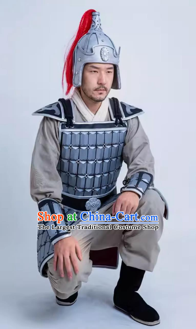 China Qin Dynasty Hero Armor and Helmet Ancient Chinese Clothing Traditional Stage Performance Warrior Costume Complete Set