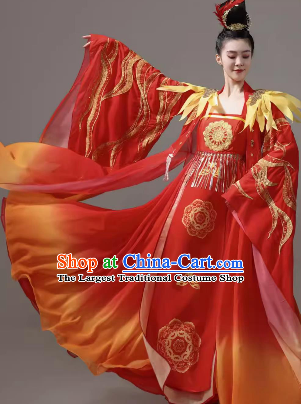 Ancient Chinese Clothing Classical Dance Tang Dynasty Chang An Beauty Red Dress Traditional Stage Performance Woman Hanfu