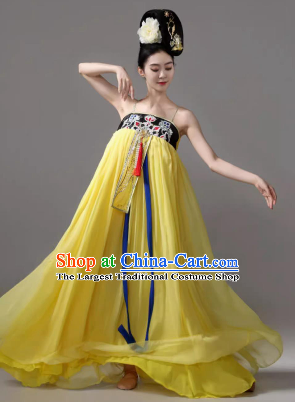 China Tang Dynasty Empress Yellow Hanfu Dress Traditional Stage Performance Classical Dance Costume Ancient Chinese Clothing