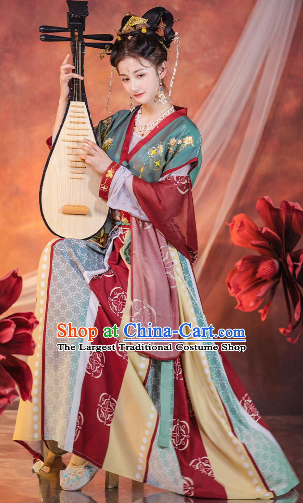 Summer Ancient Chinese Clothing Tang Dynasty Young Woman Costume Traditional Hanfu Beizi and Skirt Complete Set