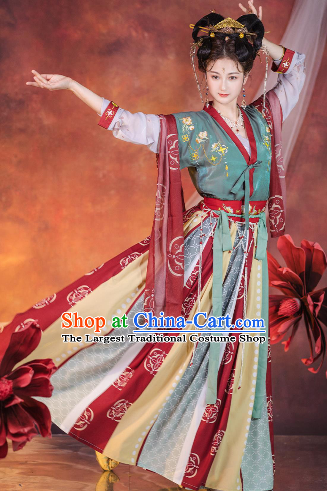 Summer Ancient Chinese Clothing Tang Dynasty Young Woman Costume Traditional Hanfu Beizi and Skirt Complete Set