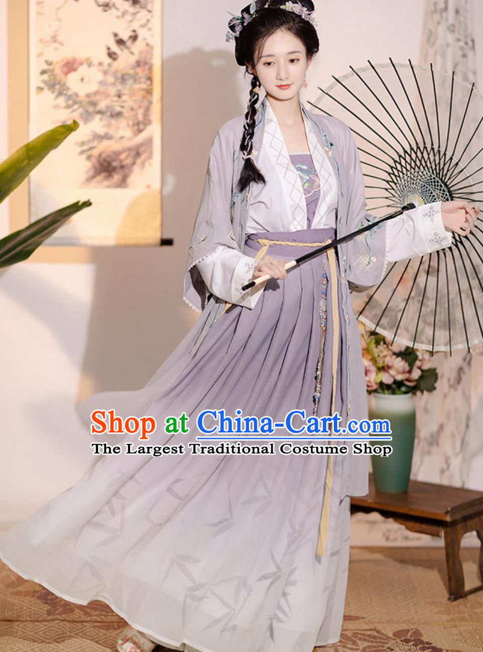 Ancient Chinese Clothing China Song Dynasty Young Woman Costume Traditional Hanfu Embroidered Purple Outfit