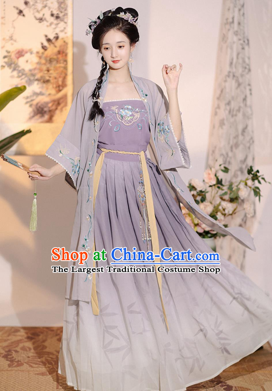 Ancient Chinese Clothing China Song Dynasty Young Woman Costume Traditional Hanfu Embroidered Purple Outfit