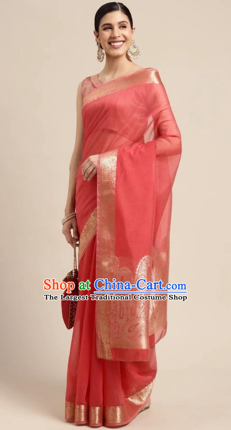 Indian National Clothing Traditional Festival Red Sari Dress India Woman Costume